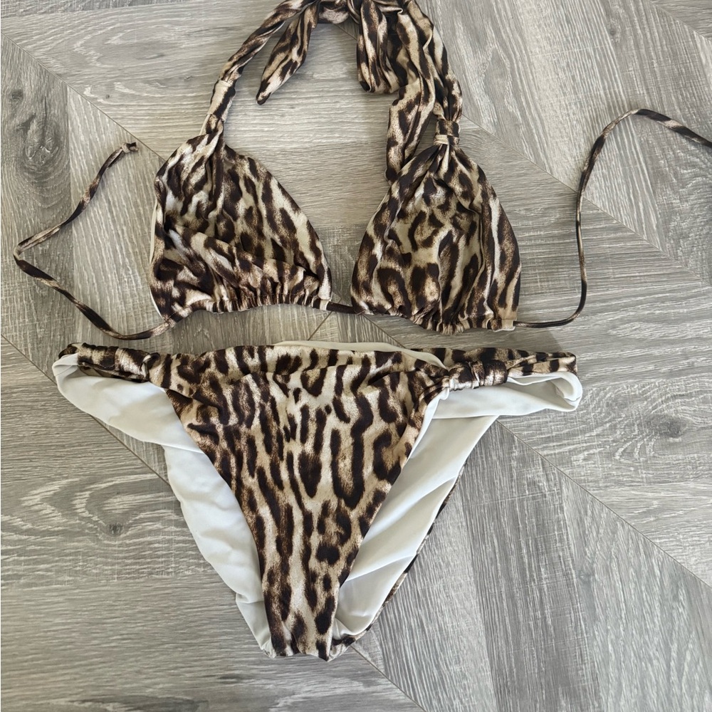 Monday Swimwear Leopard Print Bikini in Brown and Black